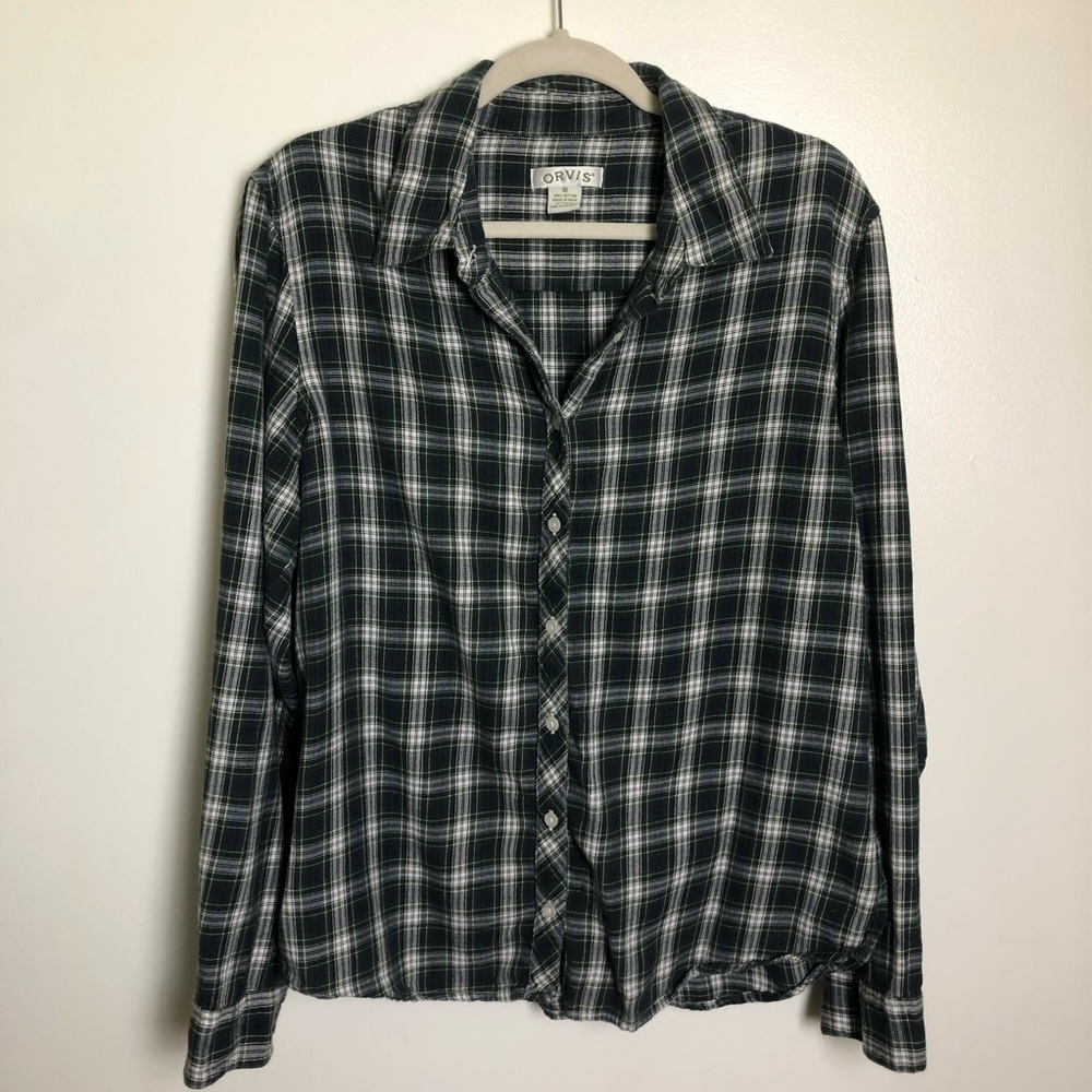SOLD Orvis Women’s Button Down Flannel Shirt 100% Cotton Size 16 Blue Green